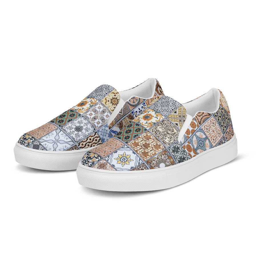 Eclectic Elegance Ceramic Tile Grid Men's Slip-On Canvas Shoes product image (3)