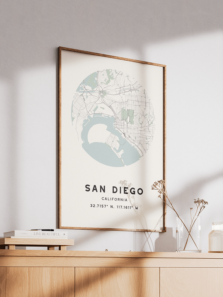 San Diego Street Map Poster – Beige Minimalist Circular City Art product image (2)