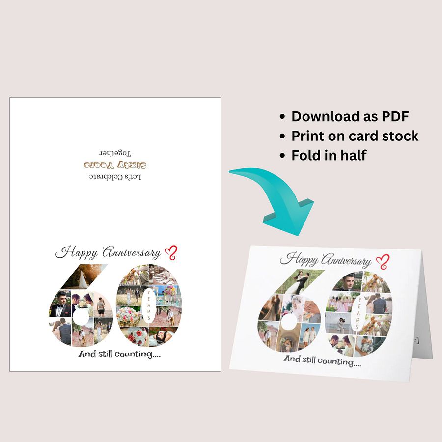 60 Year Anniversary Photo Card Editable Canva Template product image (7)