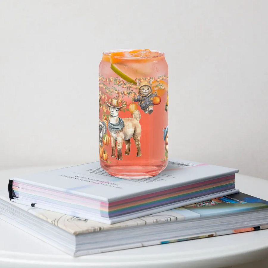 Witches Brew Coven: The Pumpkin Harvest Glass Can Tumbler | 16oz Fall-Themed Drinkware | Whimsical Animal Design product image (8)