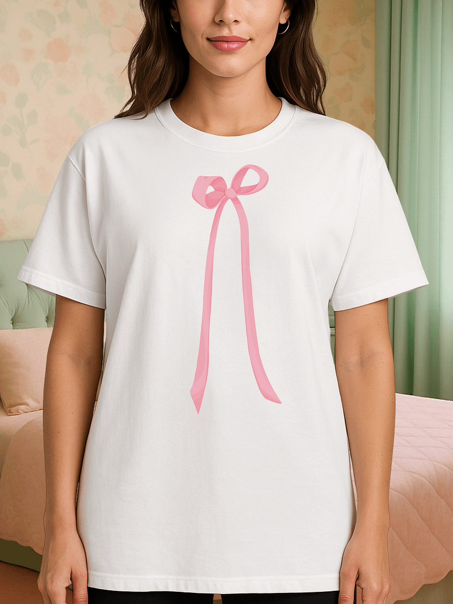 Vintage Pink Ribbon Bow T-Shirt product image (91)