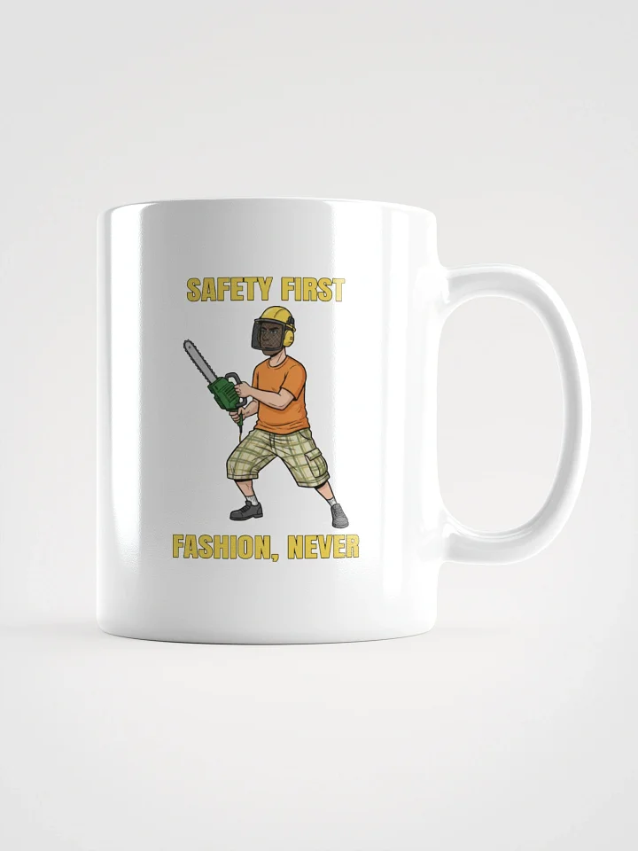 White Glossy Mug with Safety First, Fashion Never product image (2)