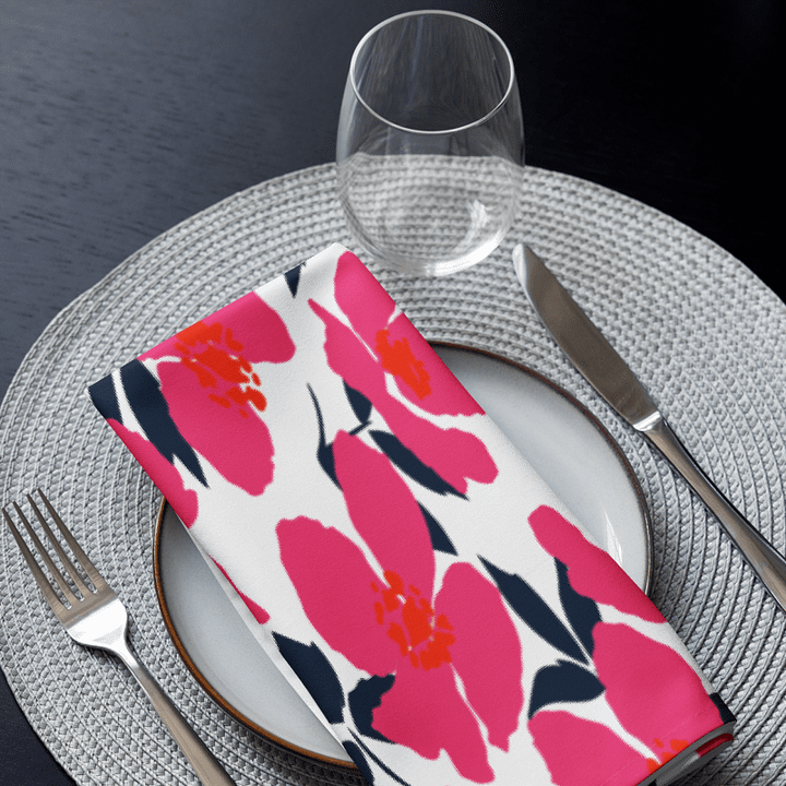 Fuchsia Navy Abstract Floral Napkin Set (4) – 20"x20", Soft Broadcloth, Modern Design product image (1)