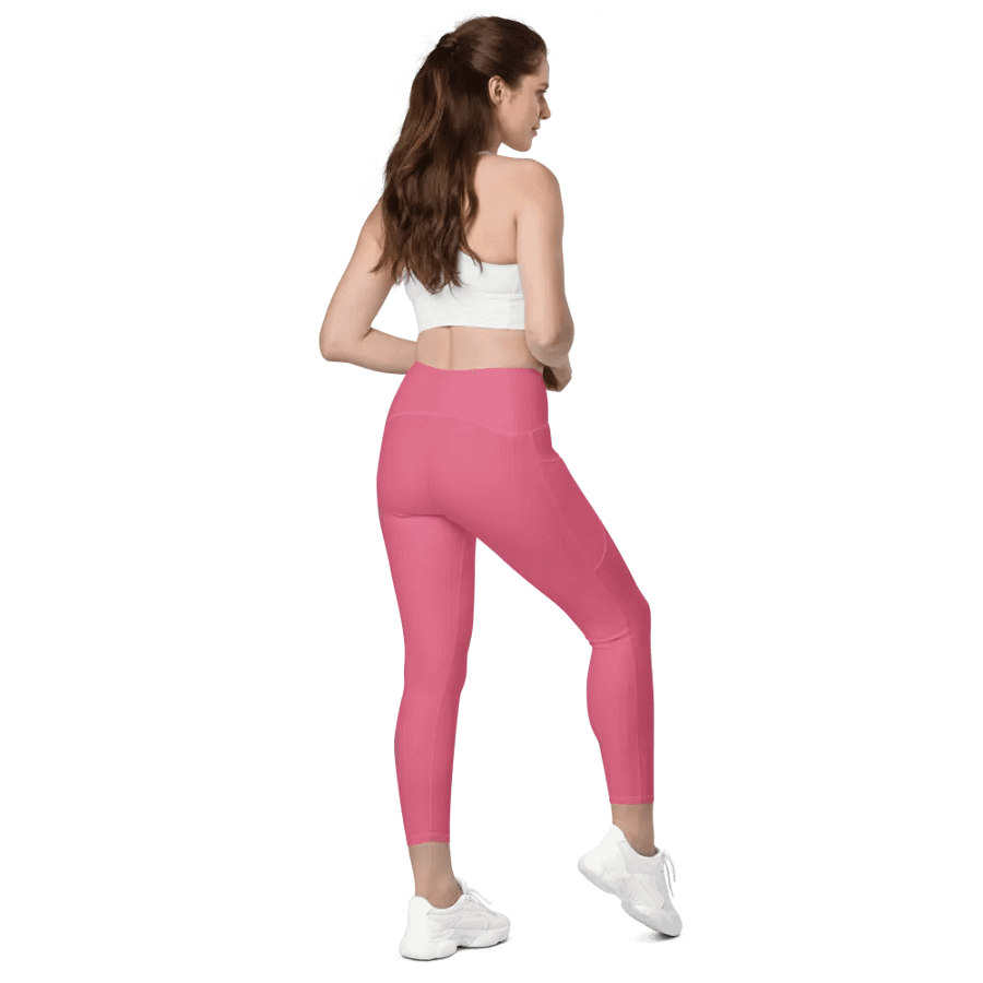 Plain Rosy Pink True Summer Women's High Waisted Premium Crossover Leggings with Pockets by Treasure Pie product image (8)