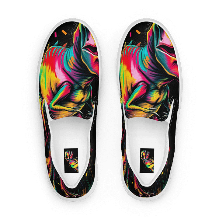 neon t-rex Women's premium Slip-On canvas shoess product image (1)