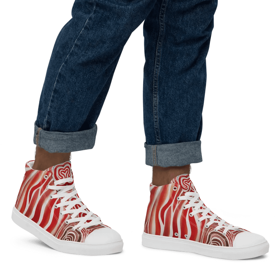 Funky Red Liquid Tie-Dye Explosion Men's High-Top Canvas Shoes product image (6)