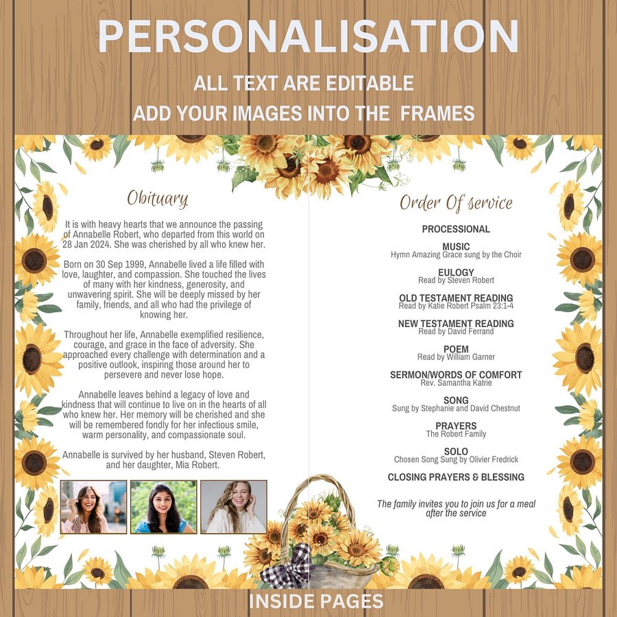 Sunflowers Funeral Program Canva Template product image (7)