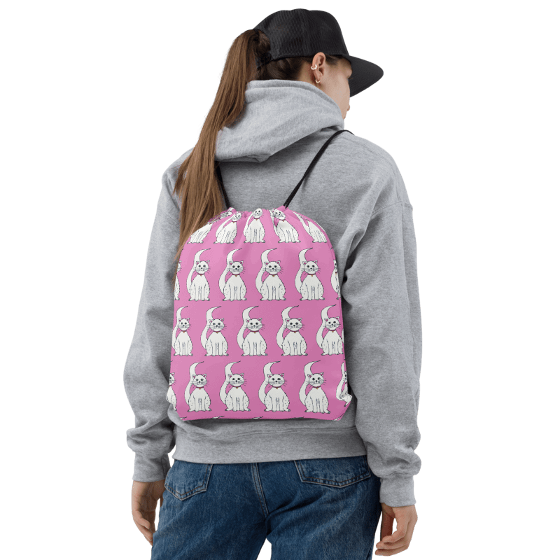 White Cat (art by Dina R.) acrylic painting picture - Drawstring Bag product image (1)