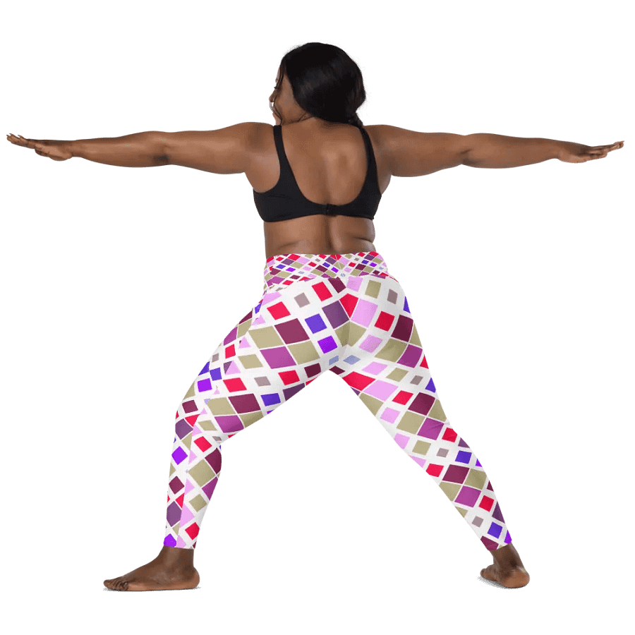 Colorful Square Pattern Design Leggings with Pocket - v10 product image (4)