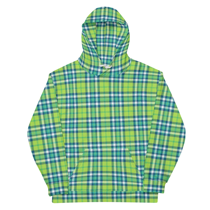 Lime Green and Turquoise Plaid Hoodie product image (6)