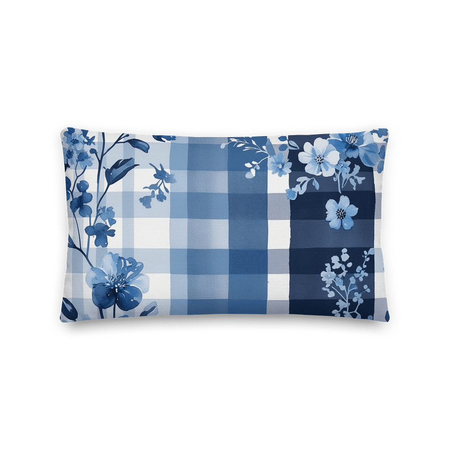 Blue Floral Checkered Dreams Pillow product image (5)