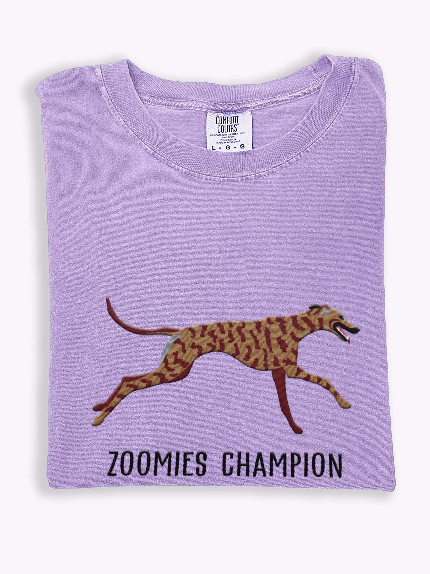Zoomies Champion T-Shirt(Embroidered) of a Greyhound(Brindle) product image (1)