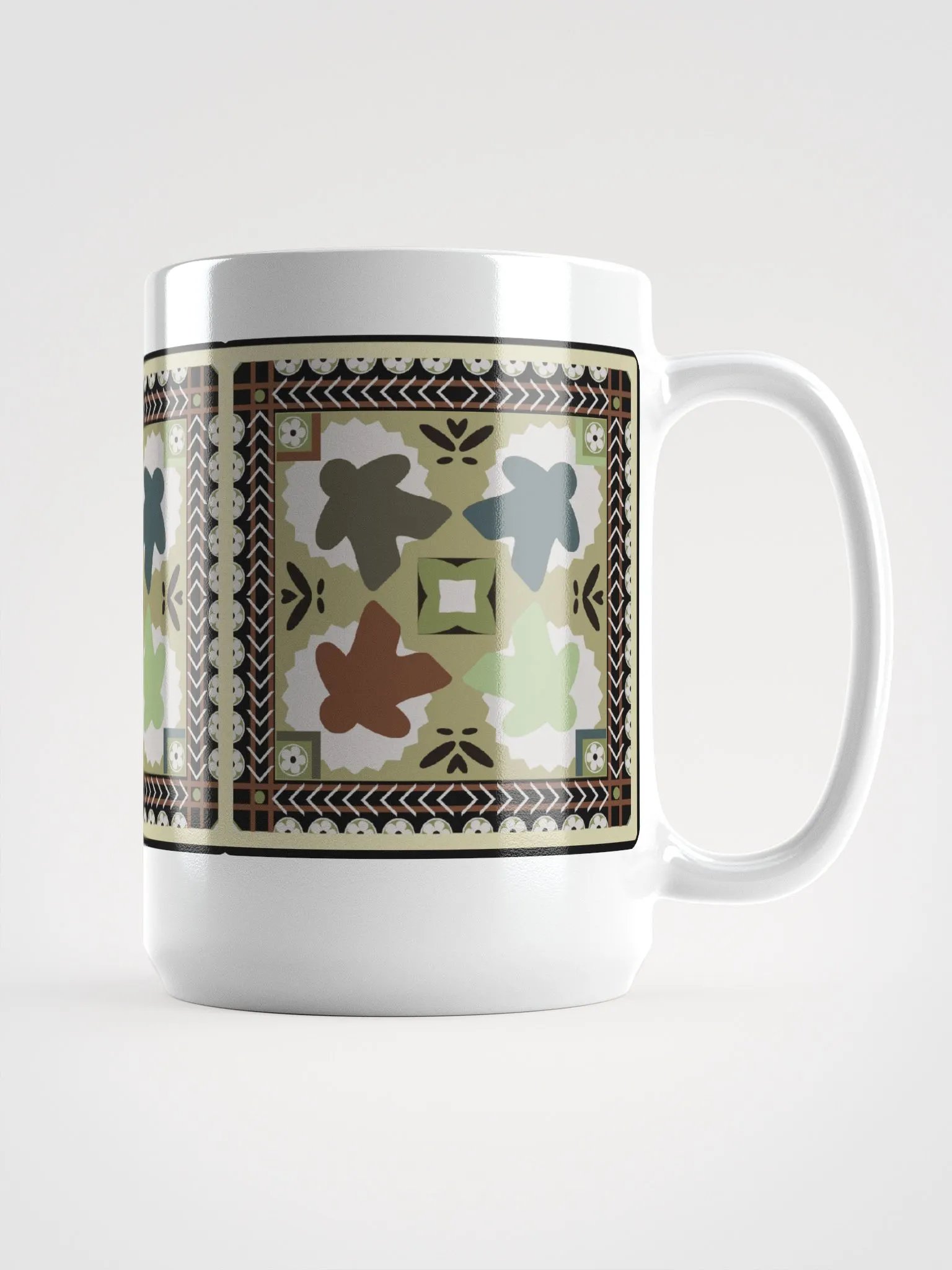Ukrainian Pattern Meeple Patchwork Mug for Board Gamer, Large 15 oz. Coffee Cup product image (3)