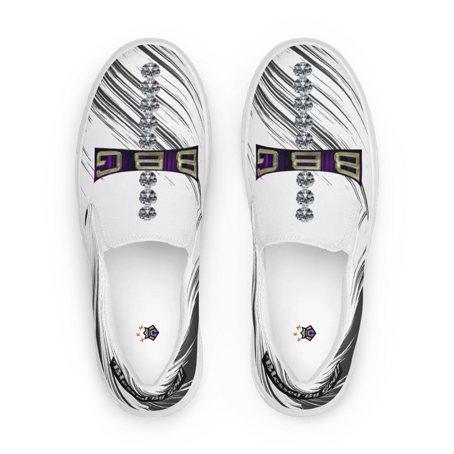 BBG White with Black Swirls Diamond Cross Women's Slip On product image (2)