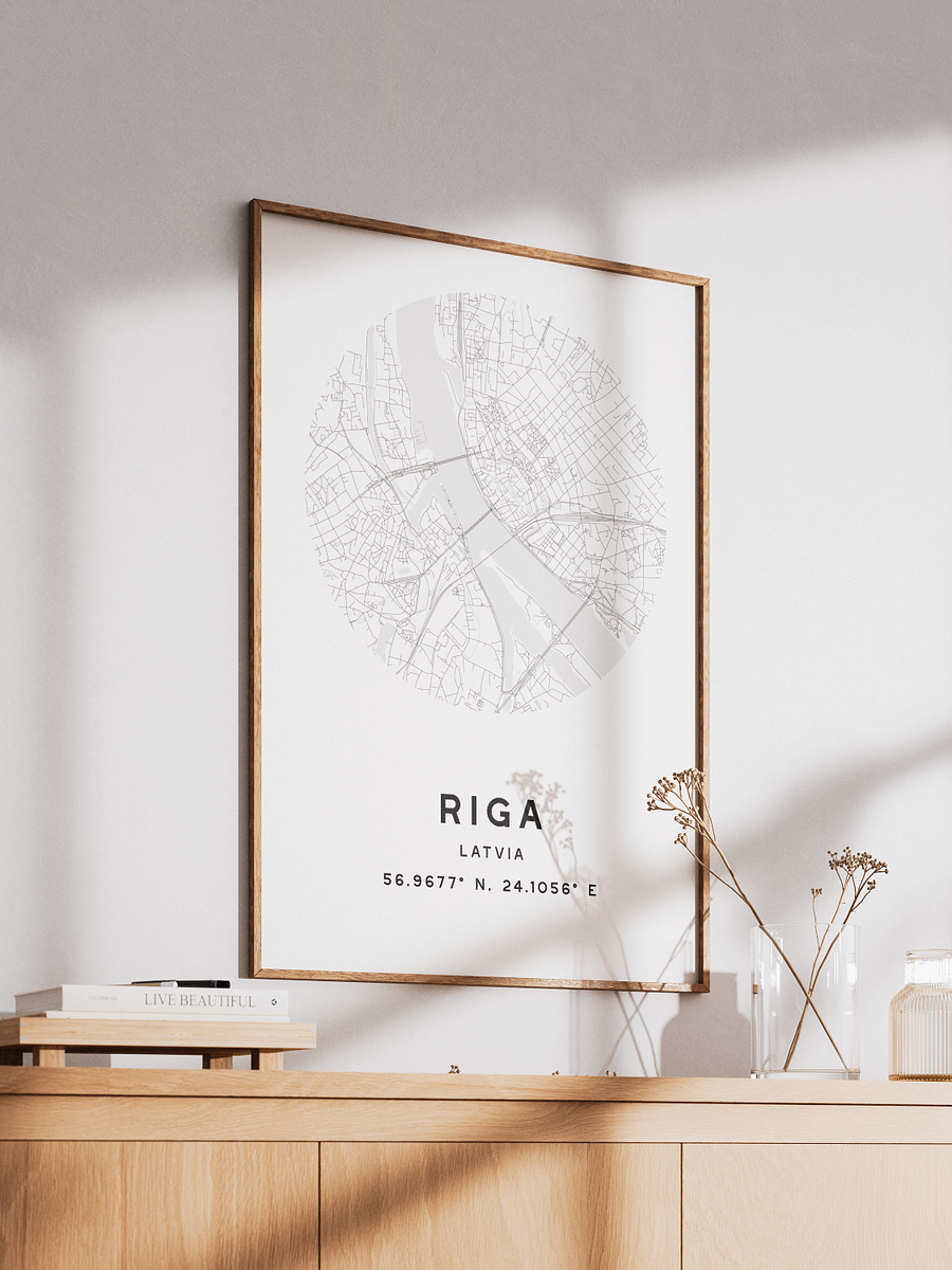 Riga Street Map Poster – White Minimalist Circular City Art product image (14)