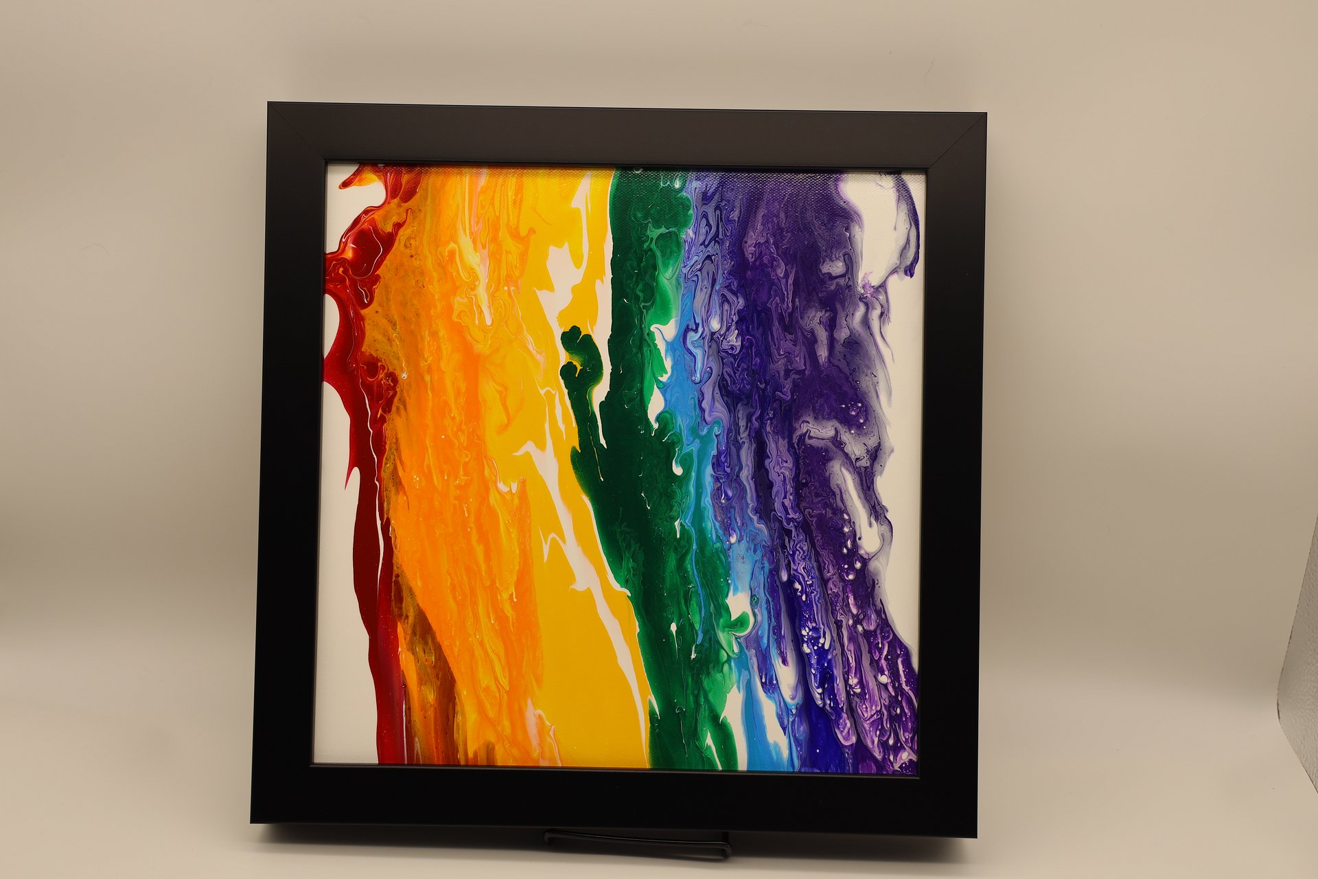 Framed Acrylic Pour Painting on 12in x 12in Canvas- Rainbow product image (1)