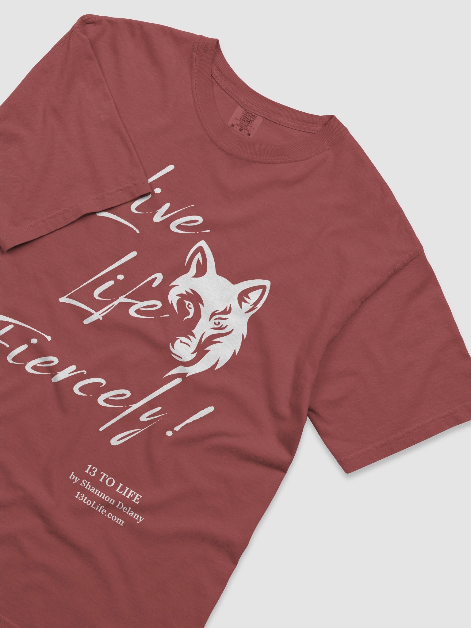 Live Life Fiercely – 13 TO LIFE Wolf T-shirt – White Print on Color product image (69)