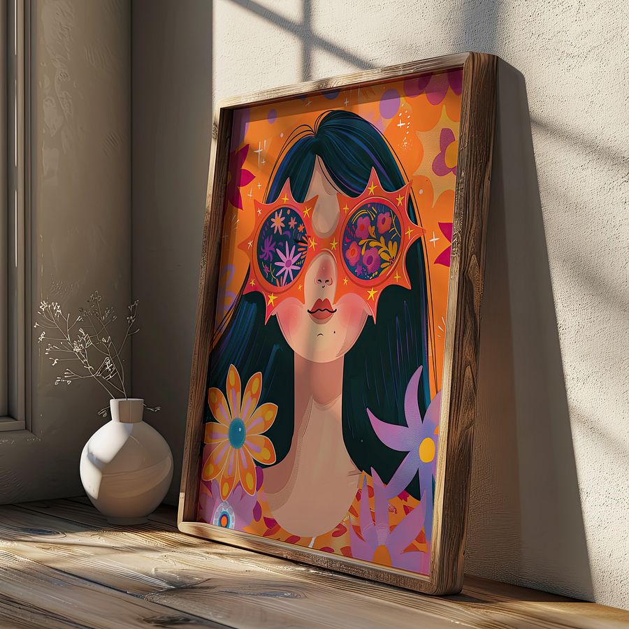 Girl with Sunglasses Maximalist Floral Art Print product image (10)