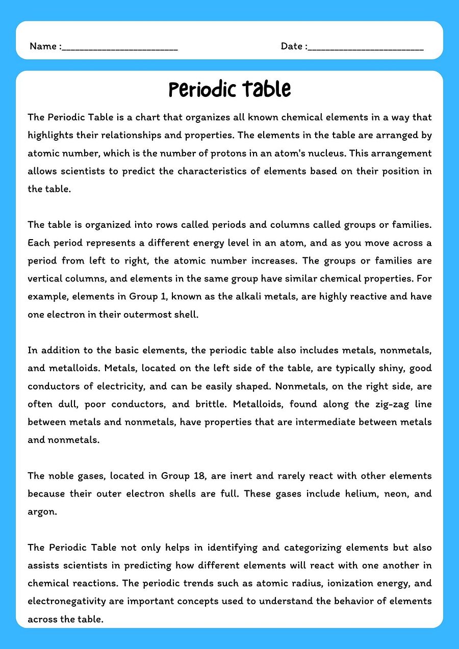 Periodic Table Reading Passage with Comprehension Questions product image (1)