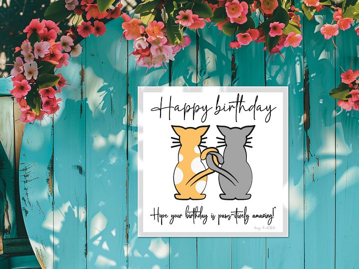 digital birthday card, cat lovers 2 cat illustrations product image (2)