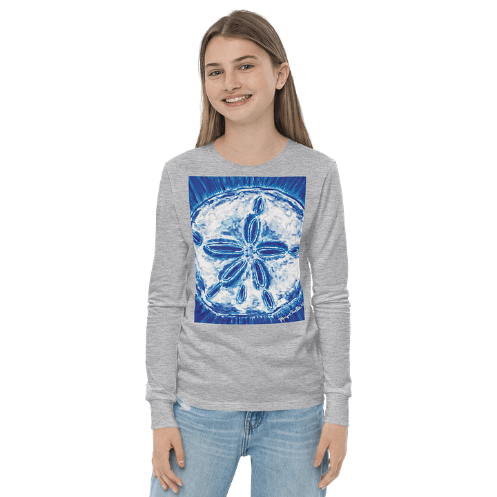 Girls’ | Youth Long Sleeve Tee | DTG Vintage Print |Royal Blue & White Sand Dollar Design | Monique Faella Designs™ | Coastal Cool product image (2)