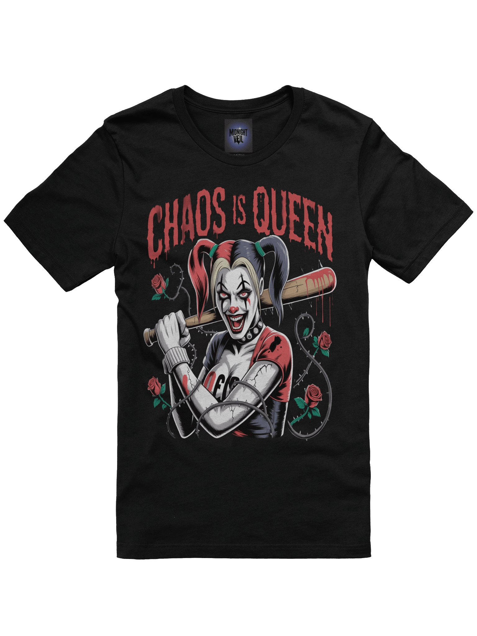 Harley Quinn 'Chaos is Queen' Rose-Thorn Bat Supersoft T-Shirt product image (3)