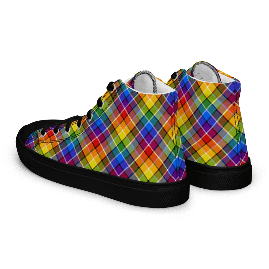 Bright Rainbow Plaid Men's High Top Shoes product image (9)
