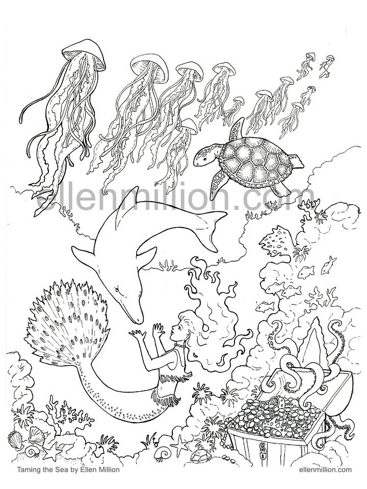 Taming the Sea - Digital Coloring Page product image (1)