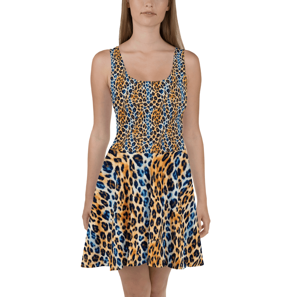 Blue Brown Leopard Skater Dress product image (2)