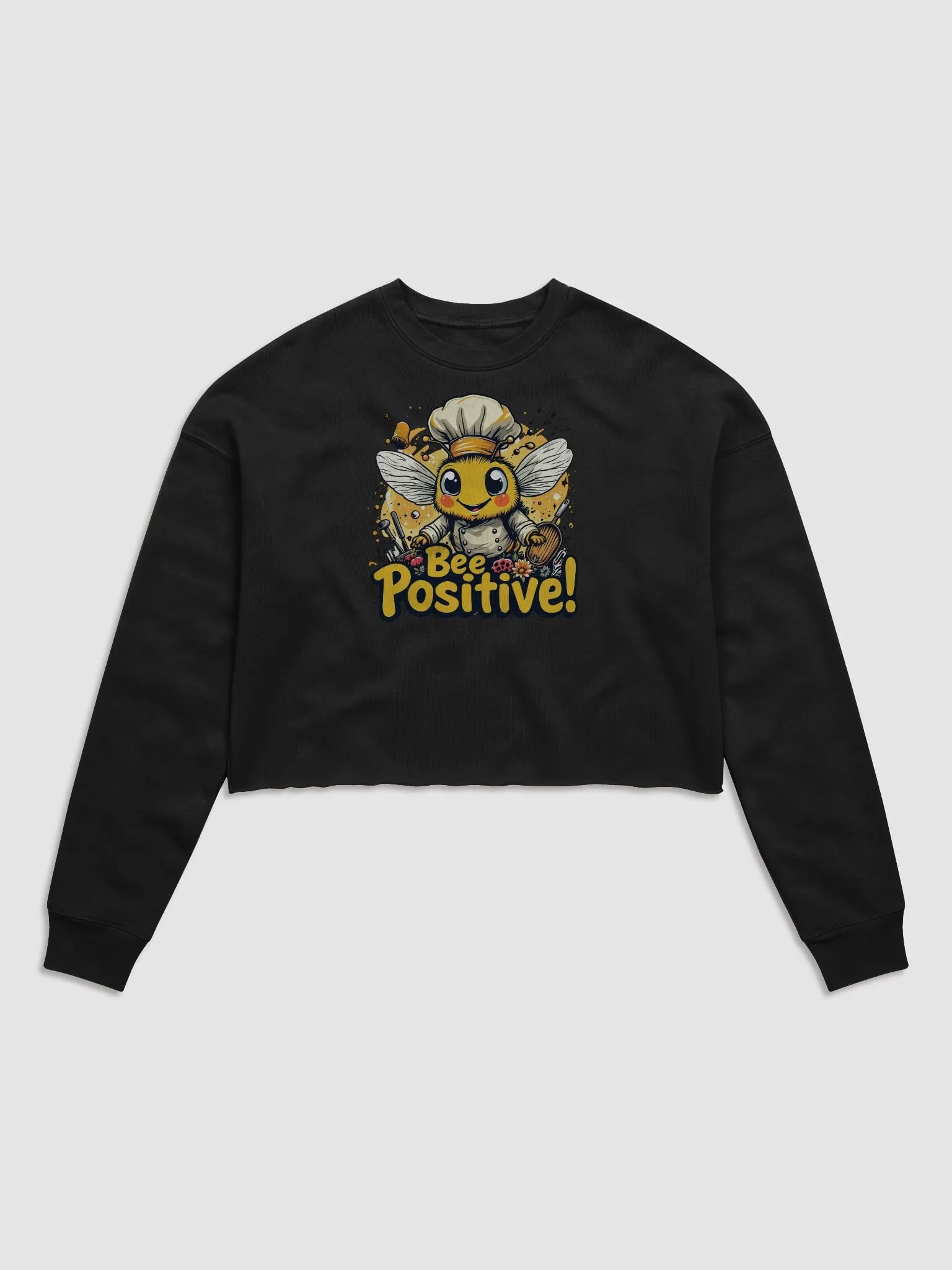 Bee Positive! Chef Bee Cartoon Crop Sweatshirt product image (2)