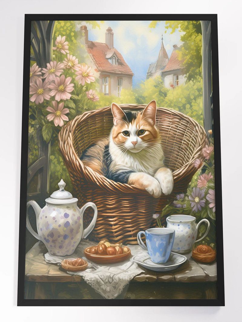 Cat's Garden Rest: AI-Generated Oil-Style Digital Art"