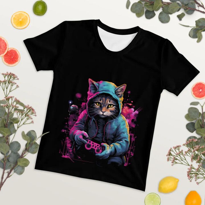 Neon Gamer Cat Women's Tee product image (1)