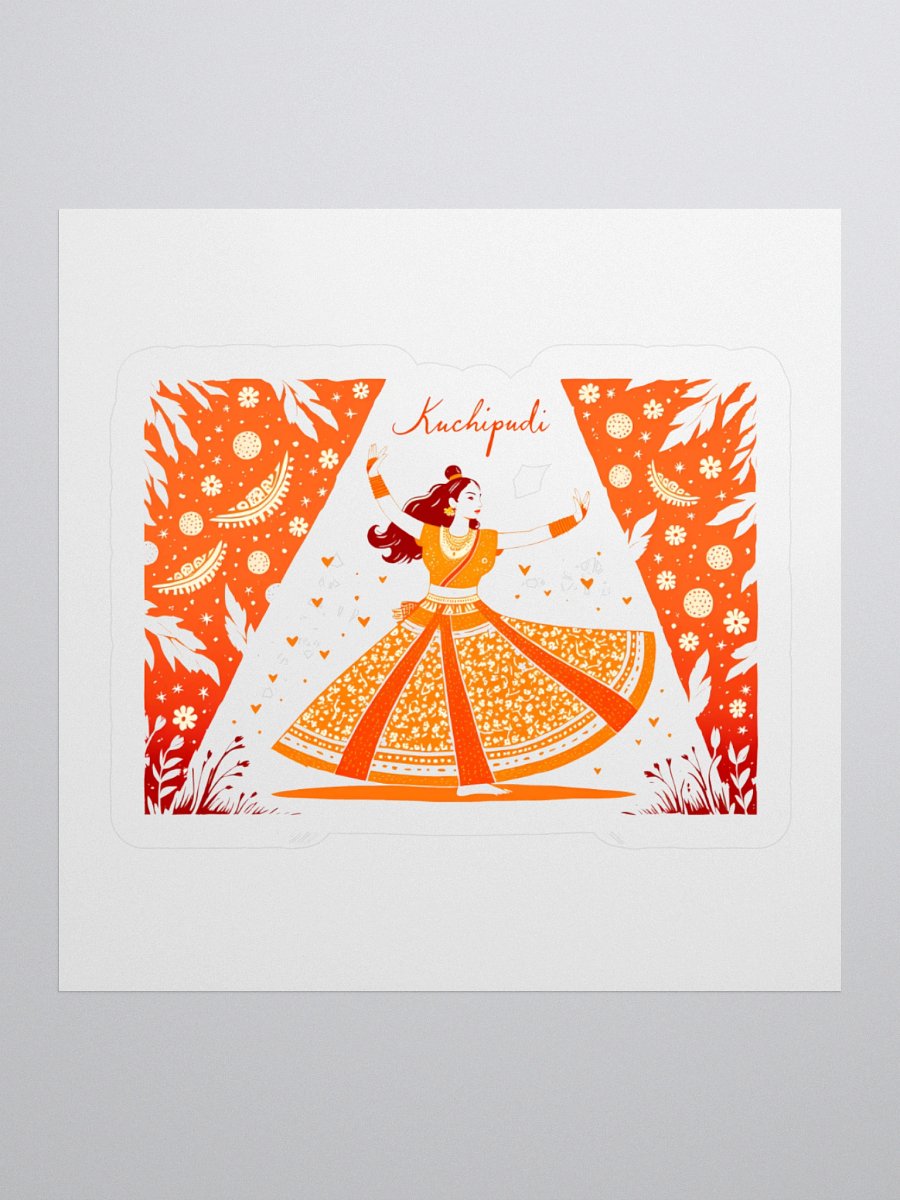 Elegant Kuchipudi Performance | Orange-Hued Art Print Sticker product image (2)