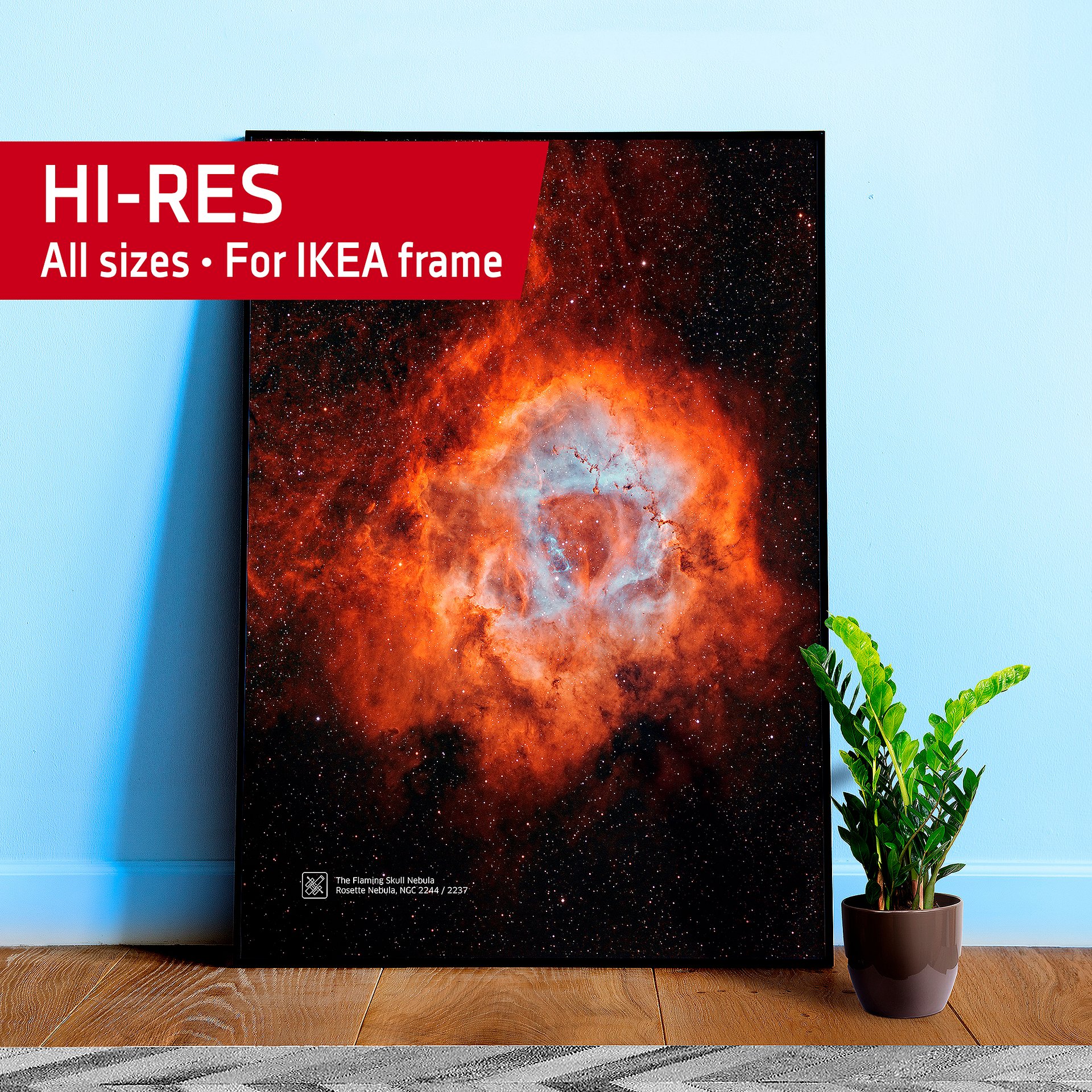 The Flaming Skull Nebula. Rosette Nebula, NGC 2244/2237, NASA Hubble Space Telescope — Hi-Res Space poster, science poster, space photo product image (1)
