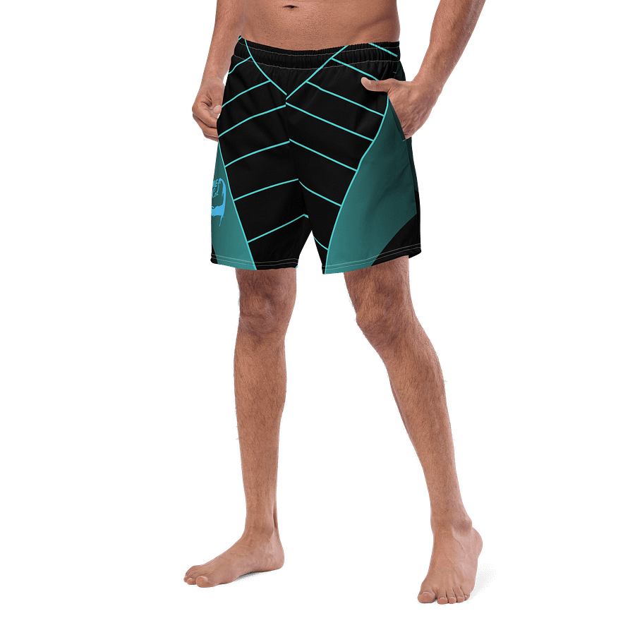 BOURNE to Cape Cod™ | Swim Trunks | Men's UPF 50+ Quick-Dry Coastal Shorts | Deep Sky Blue Logo on Geometric Lines product image (2)