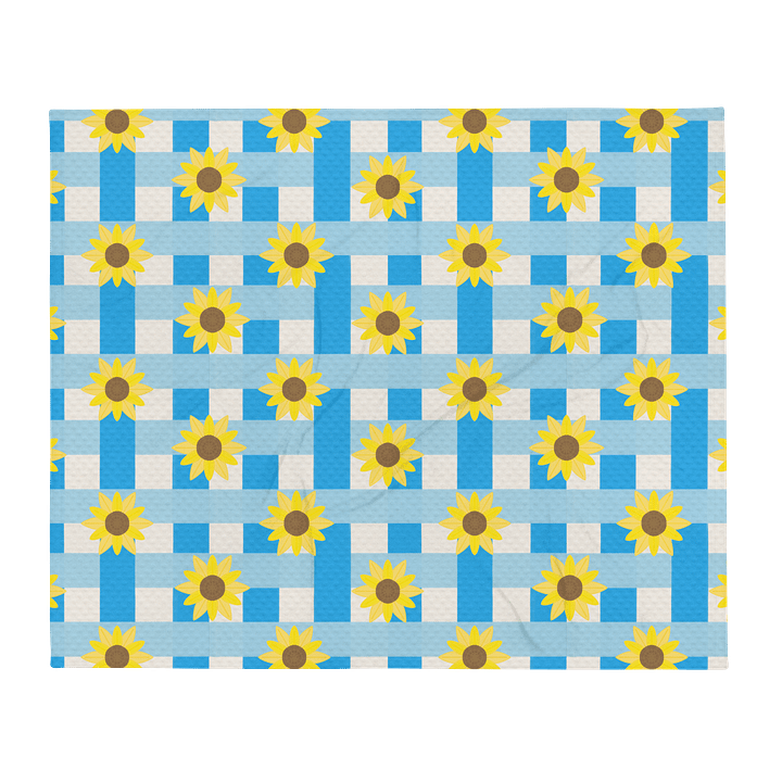 Sunflower Gingham Pattern- Blue Background Throw Blanket product image (2)