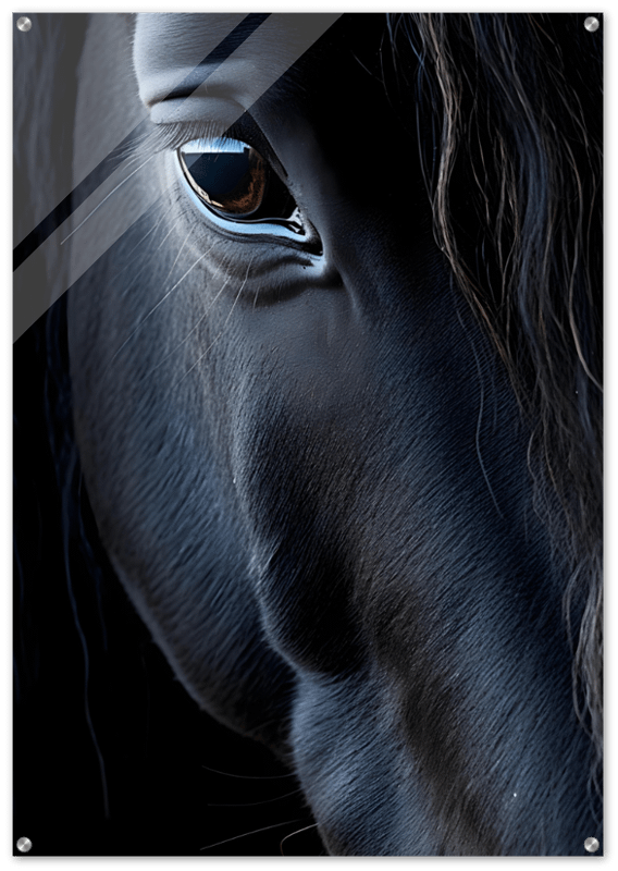 BLACK HORSE FACE GLOSSY ACRYLIC PRINT product image (1)