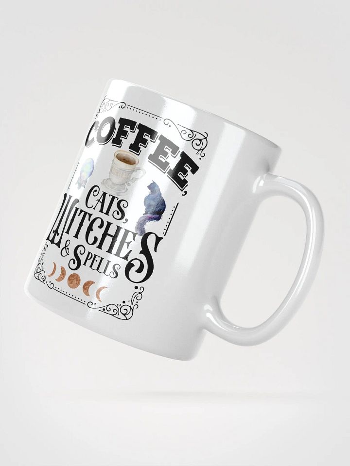 Coffee, Cats, Witches, and Spells WHITE GLOSSY MUG - Witchy, Kitchen Witch, Magic Kitchen Gift product image (2)
