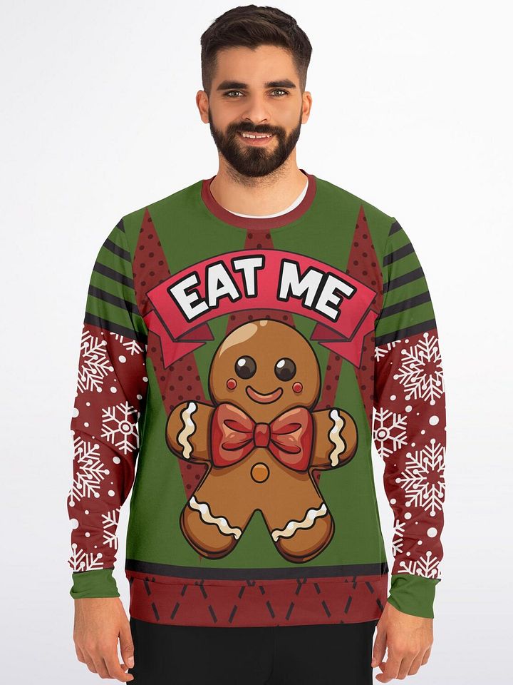 "Eat Me" Gingerbread Man Christmas Sweater | Funny Flirty Holiday Sweatshirt | Humorous Christmas Party Winter Outfit product image (1)