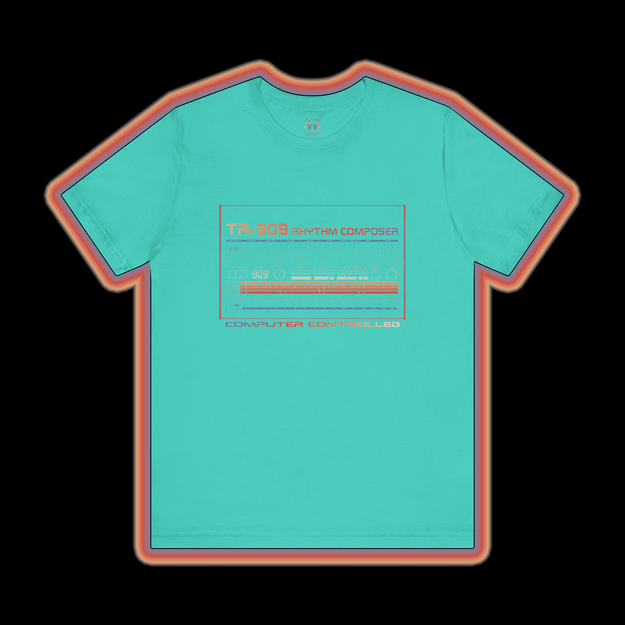 TR-909 T-Shirt - Roland 909 Rhythm Composer Drum Machine by Vintage Voltage (COLOUR PRINT B) product image (1)