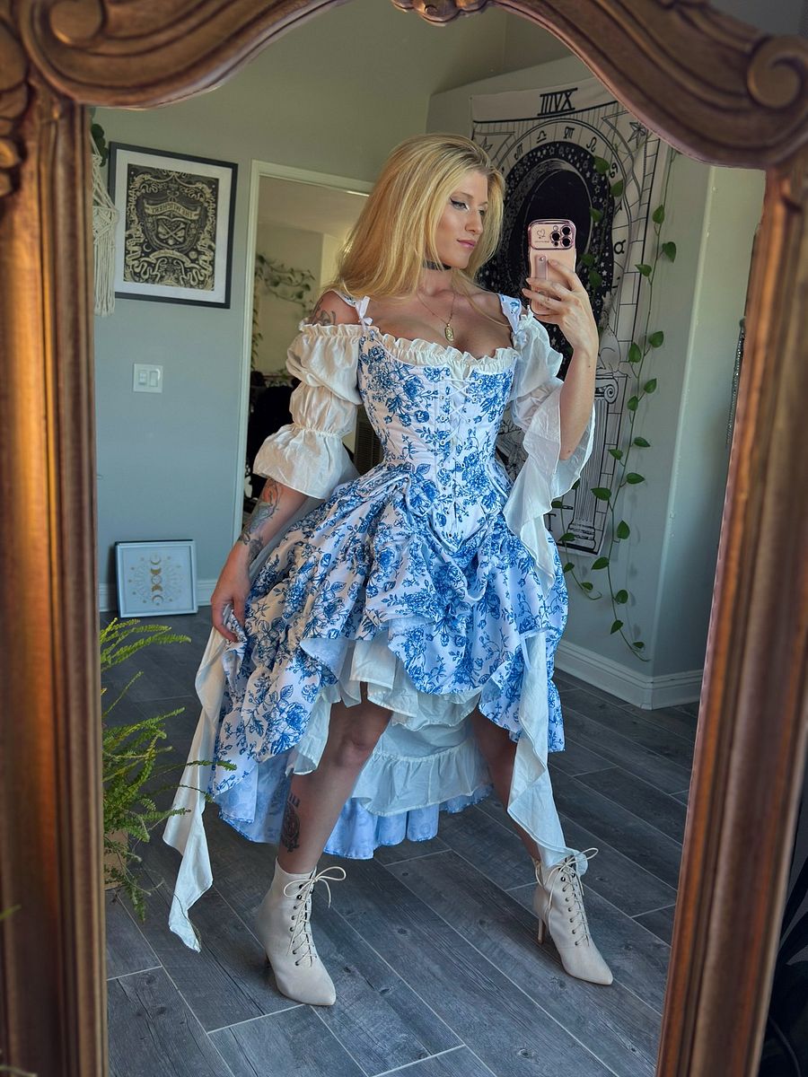 Blue Floral Toile Garden Skirt - Hi-Low Skirt product image (3)