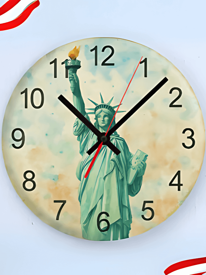 Statue of Liberty Wall Clock PNG – Watercolor Patriotic Art for Sublimation – High-Quality 300 DPI Design – Instant Digital Download product image (1)