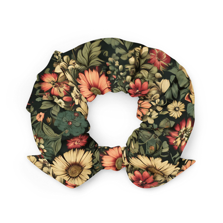 Hair Scrunchie - Wilted Boho Floral Design on a Green Background product image (3)