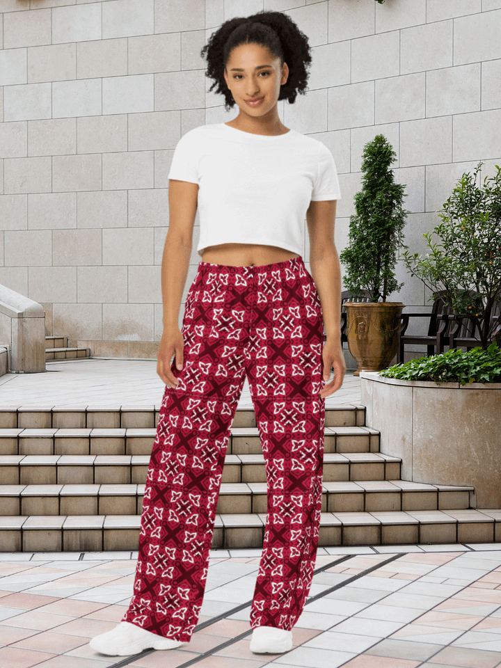 Geometric Red X Print Wide-Leg Pants product image (1)
