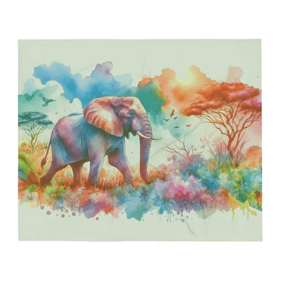 Elephant In The Wild Watercolor Throw Blanket product image (2)