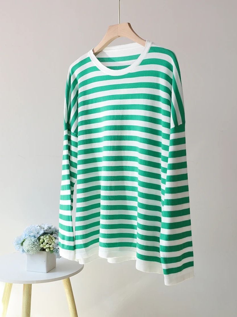 Oversize Striped O-Neck Knitted Tshirt product image (8)