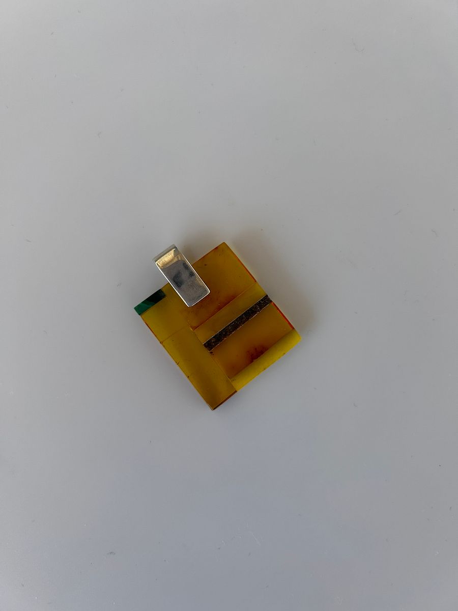 Baltic Cognac Amber 925 Sterling Silver Mosaic Square Pendant product image (4)