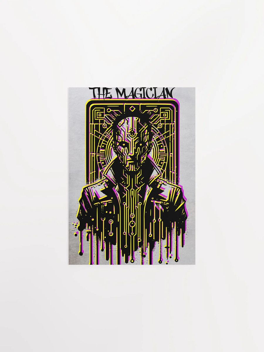 Cyberpunk Tarot Wall Art Poster – "The Magician" Card Featuring Cybernetic Character in Leather Coat – Graffiti Stencil Style Digital Artwork product image (4)
