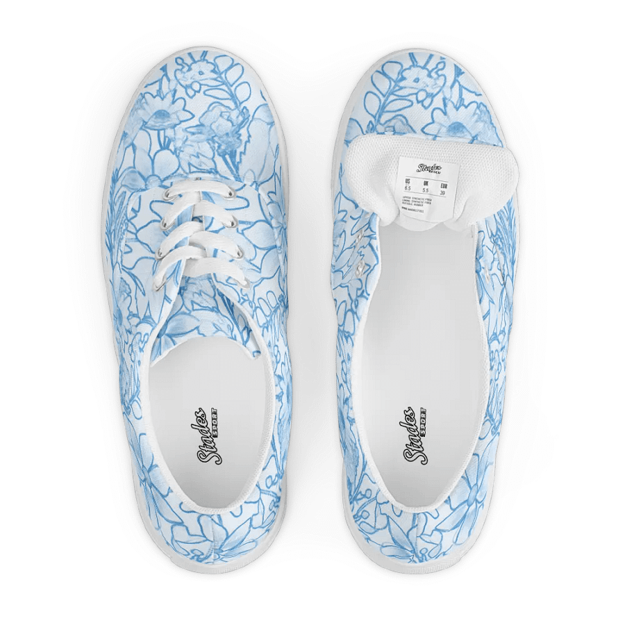 Line art Light Blue and Blue Floral/Women's Lace-Up Canvas Shoes by Allcolor product image (5)