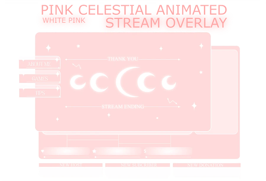 PINK CELESTIAL ANIMATED STREAM OVERLAY, PINK STREAM OVERLAY, ANIMATED OVERLAY, CUTE PINK OVERLAY, SHINNY MOON OVERLAY product image (1)